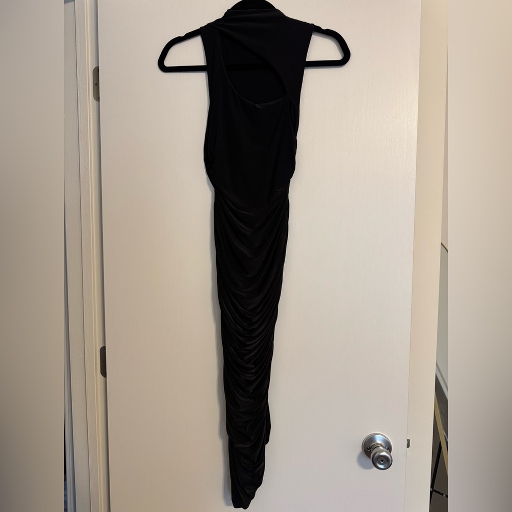Missguided Black Ruched One-Shoulder Bodycon Dress
